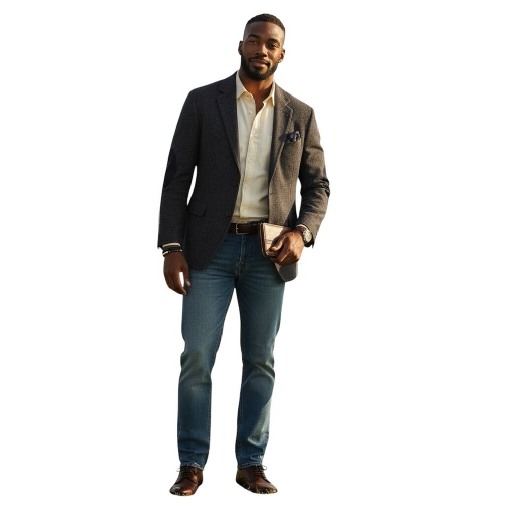 Tommy Hilfiger Wool Blend Sport Coat Mens 42R Charcoal Elbow Patches Two Button - Picture 2 of 13